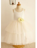 Ivory Cotton Champagne Tulle TUTU Flower Girl Dress 